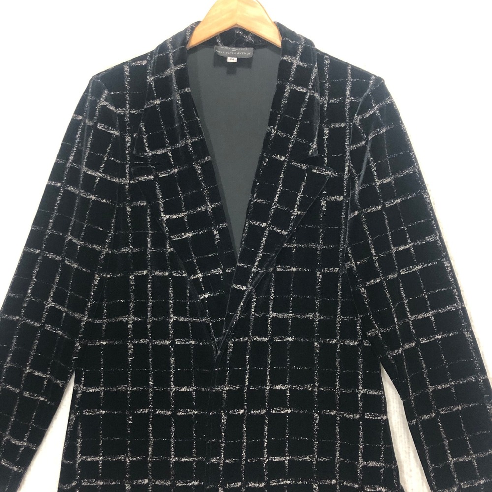 Black Velvet Grid Pattern Blazer Saks Fifth Avenue Huey Waltz M‎